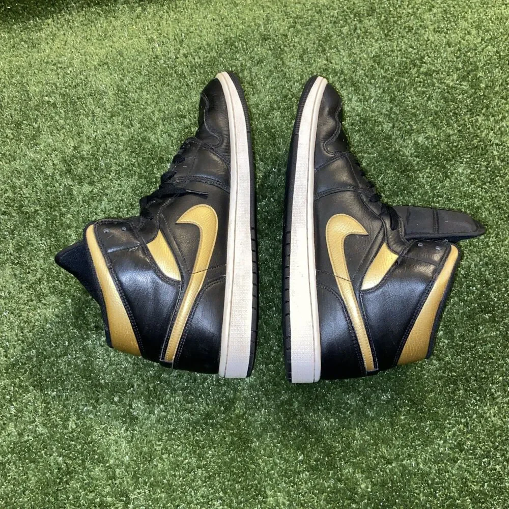 Air Jordan 1 Mid Black Metallic Gold Men’s Size 13 Athletic Basketball Sneakers